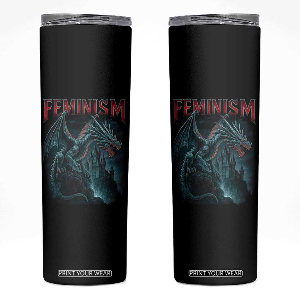 Feminism Dragon Skinny Tumbler Retro Vintage Gothic Fantasy Castle Feminist Empowerment TS10 Black Print Your Wear