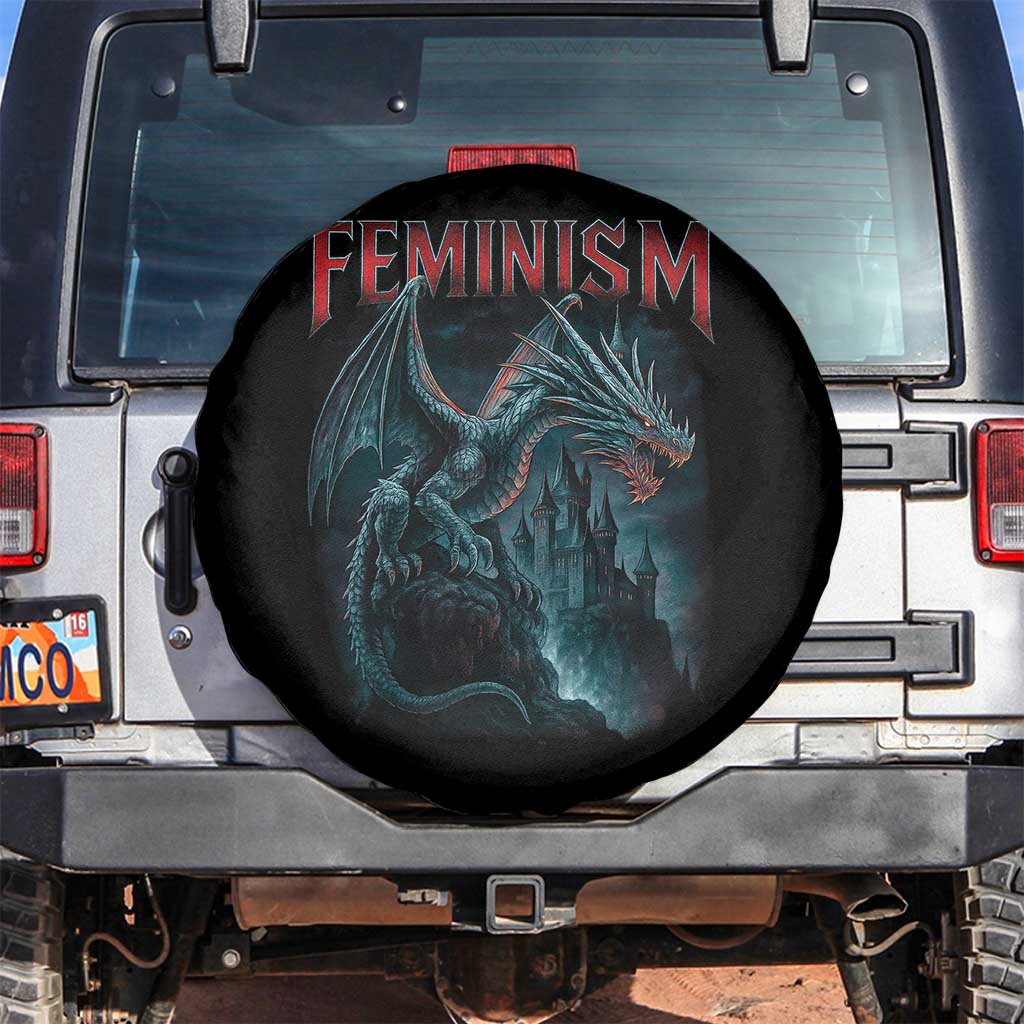Feminism Dragon Spare Tire Cover Retro Vintage Gothic Fantasy Castle Feminist Empowerment TS10 No hole Black Print Your Wear