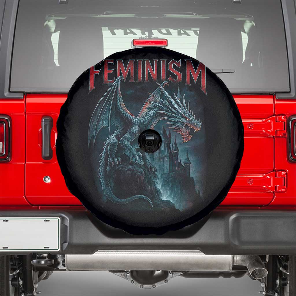 Feminism Dragon Spare Tire Cover Retro Vintage Gothic Fantasy Castle Feminist Empowerment TS10 Black Print Your Wear