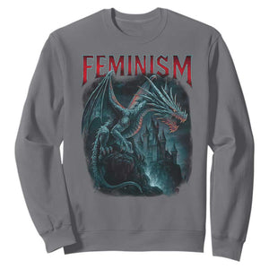 Feminism Dragon Sweatshirt Retro Vintage Gothic Fantasy Castle Feminist Empowerment TS10 Charcoal Print Your Wear