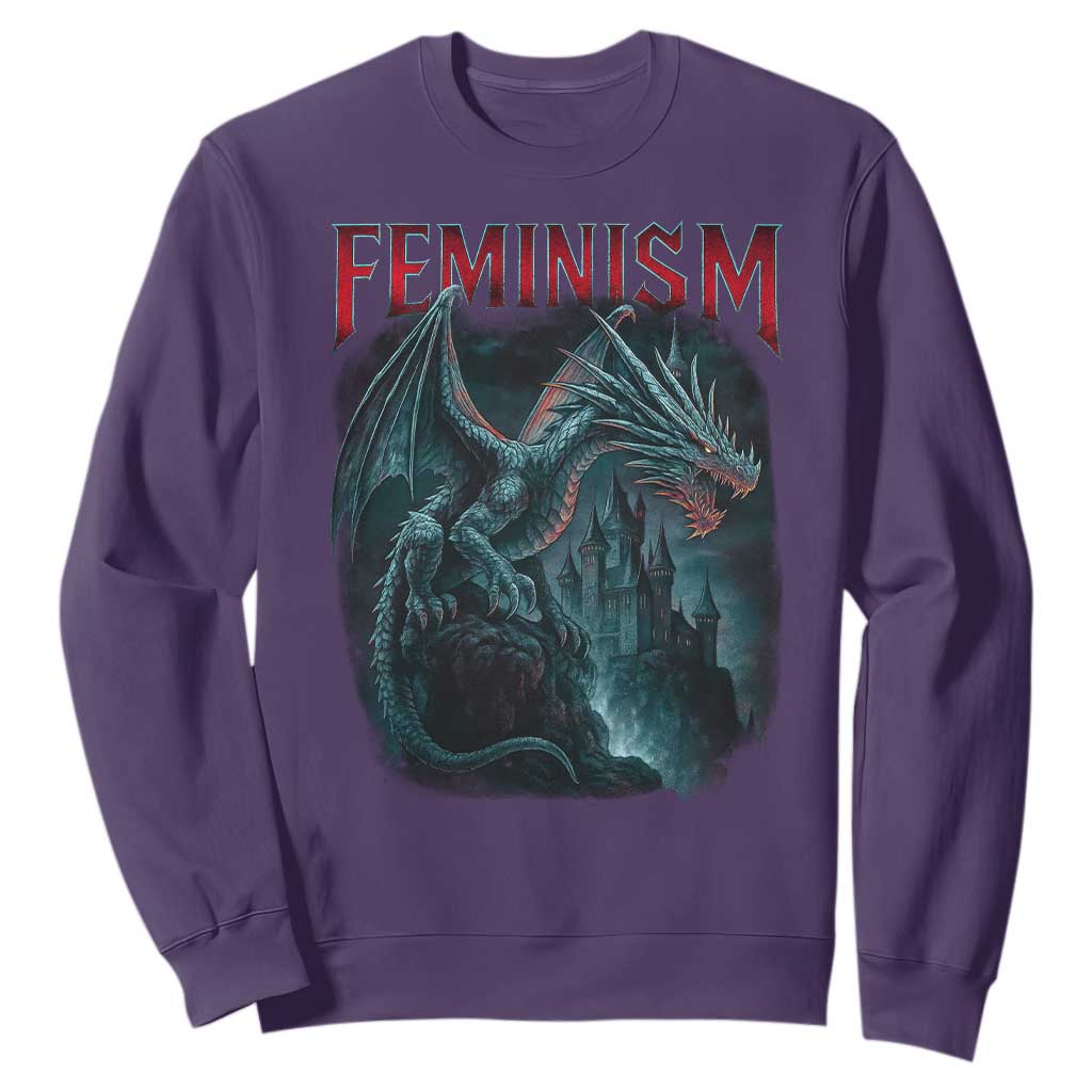 Feminism Dragon Sweatshirt Retro Vintage Gothic Fantasy Castle Feminist Empowerment TS10 Purple Print Your Wear