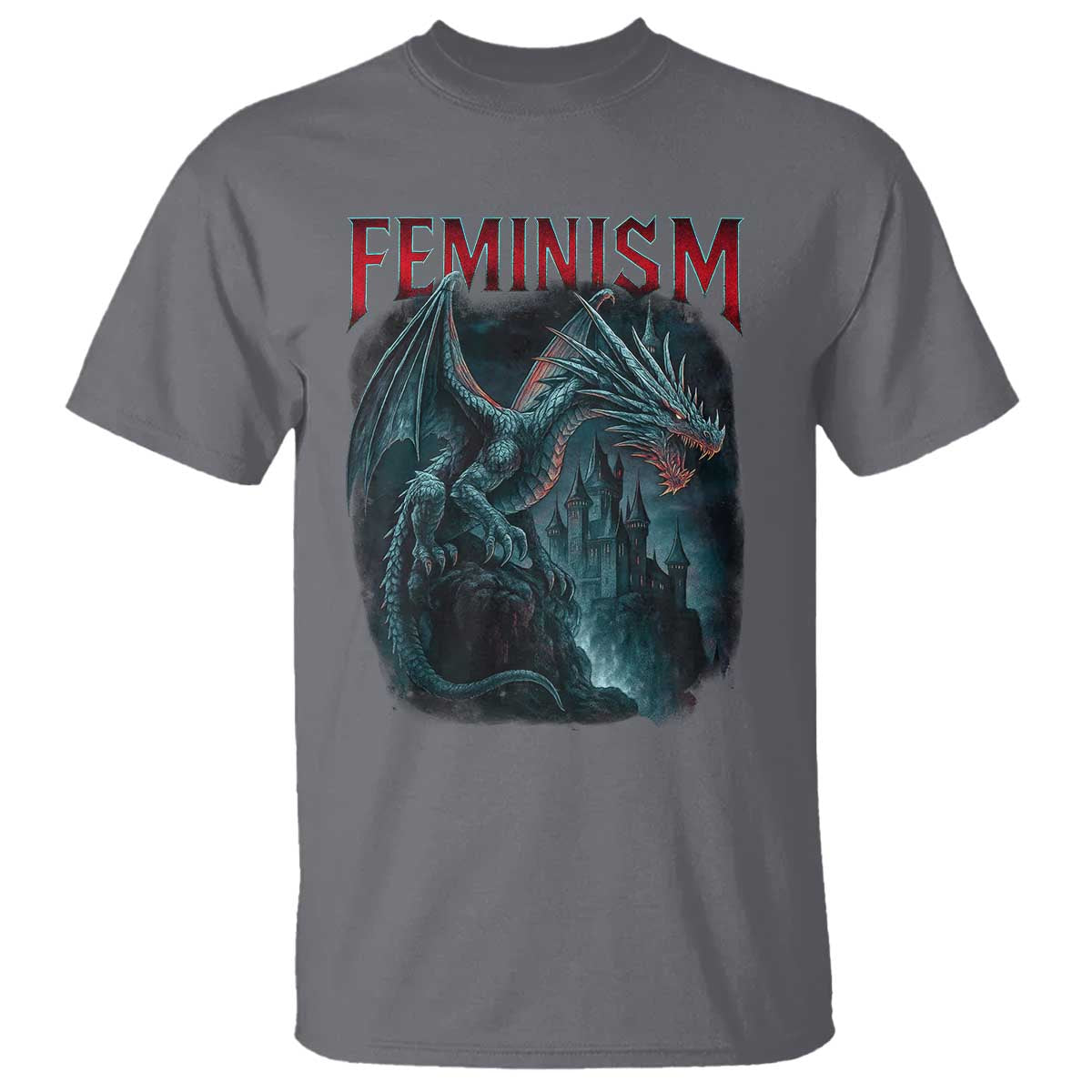 Feminism Dragon T Shirt Retro Vintage Gothic Fantasy Castle Feminist Empowerment TS10 Charcoal Print Your Wear