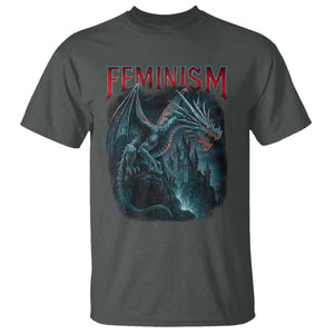 Feminism Dragon T Shirt Retro Vintage Gothic Fantasy Castle Feminist Empowerment TS10 Dark Heather Print Your Wear