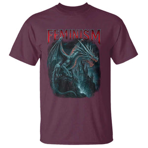 Feminism Dragon T Shirt Retro Vintage Gothic Fantasy Castle Feminist Empowerment TS10 Maroon Print Your Wear