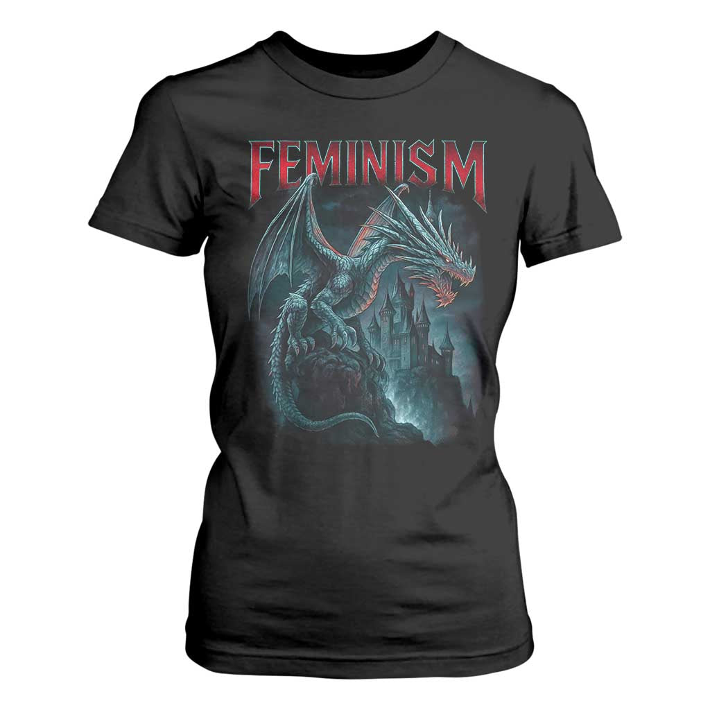 Feminism Dragon T Shirt For Women Retro Vintage Gothic Fantasy Castle Feminist Empowerment TS10 Black Print Your Wear