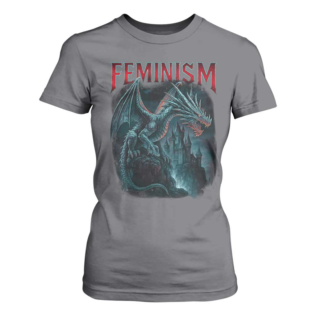 Feminism Dragon T Shirt For Women Retro Vintage Gothic Fantasy Castle Feminist Empowerment TS10 Charcoal Print Your Wear