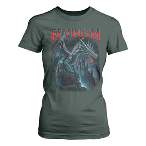 Feminism Dragon T Shirt For Women Retro Vintage Gothic Fantasy Castle Feminist Empowerment TS10 Dark Forest Green Print Your Wear