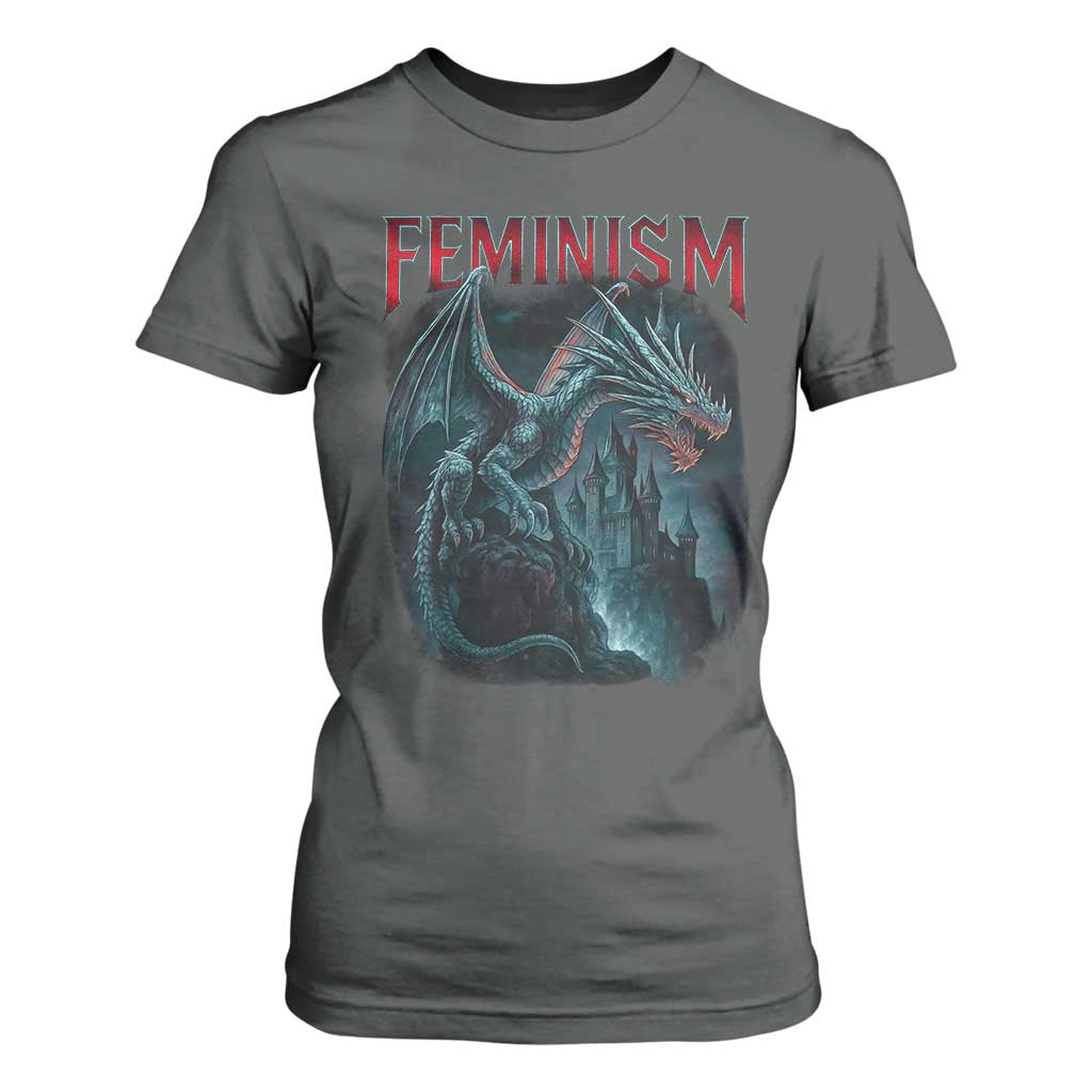 Feminism Dragon T Shirt For Women Retro Vintage Gothic Fantasy Castle Feminist Empowerment TS10 Dark Heather Print Your Wear