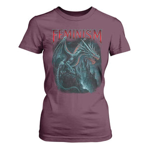 Feminism Dragon T Shirt For Women Retro Vintage Gothic Fantasy Castle Feminist Empowerment TS10 Maroon Print Your Wear