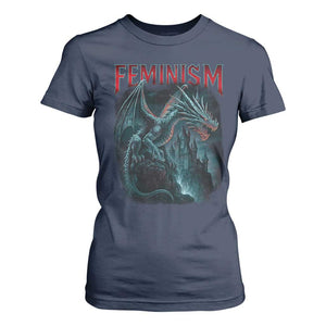 Feminism Dragon T Shirt For Women Retro Vintage Gothic Fantasy Castle Feminist Empowerment TS10 Navy Print Your Wear