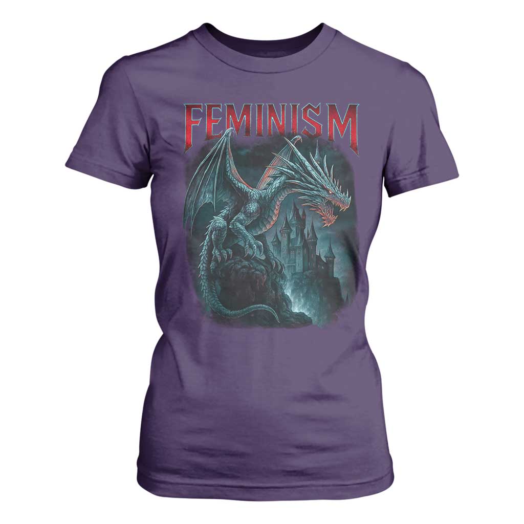 Feminism Dragon T Shirt For Women Retro Vintage Gothic Fantasy Castle Feminist Empowerment TS10 Purple Print Your Wear