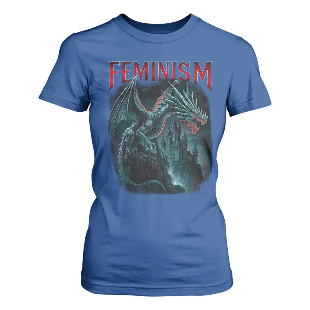 Feminism Dragon T Shirt For Women Retro Vintage Gothic Fantasy Castle Feminist Empowerment TS10 Royal Blue Print Your Wear