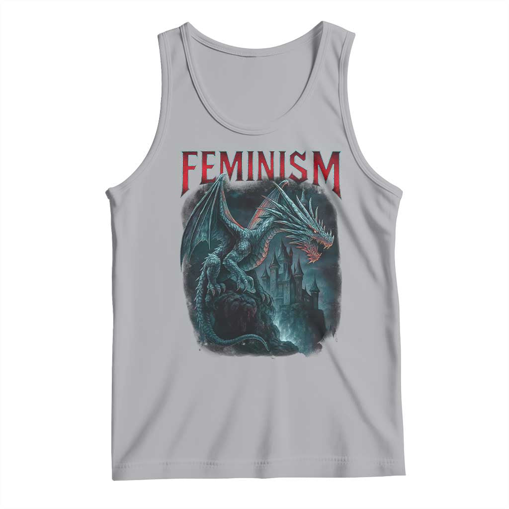 Feminism Dragon Tank Top Retro Vintage Gothic Fantasy Castle Feminist Empowerment TS10 Athletic Heather Print Your Wear