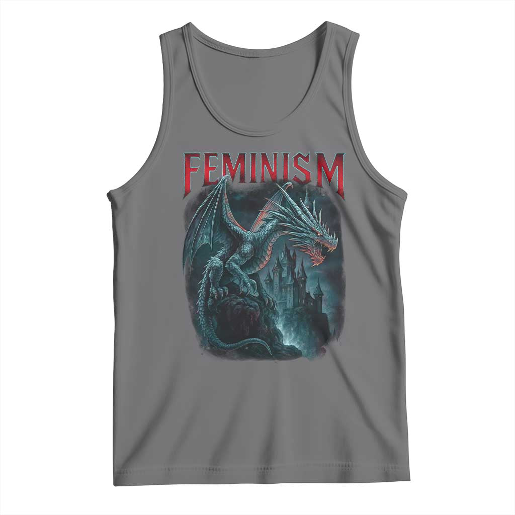 Feminism Dragon Tank Top Retro Vintage Gothic Fantasy Castle Feminist Empowerment TS10 Black Heather Print Your Wear