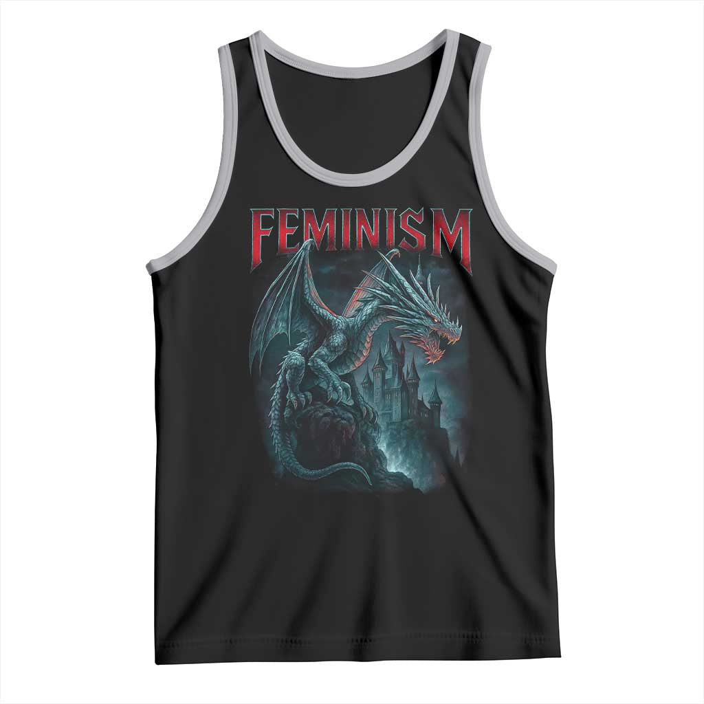 Feminism Dragon Tank Top Retro Vintage Gothic Fantasy Castle Feminist Empowerment TS10 Black Athletic Heather Print Your Wear