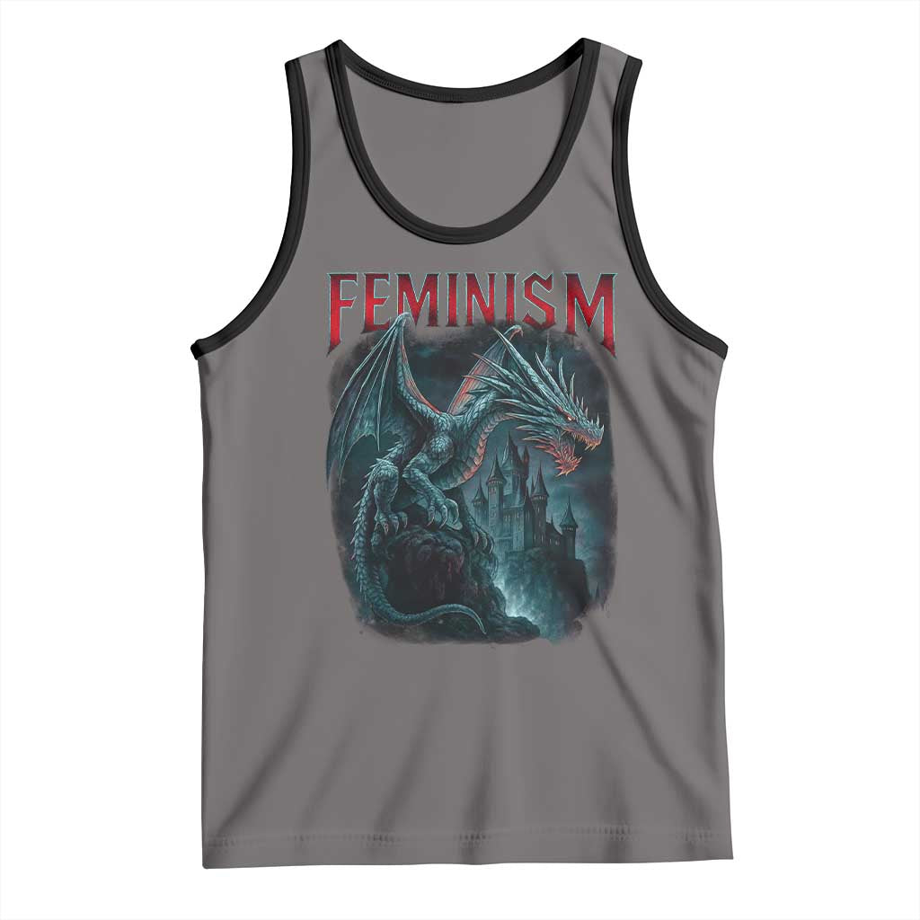 Feminism Dragon Tank Top Retro Vintage Gothic Fantasy Castle Feminist Empowerment TS10 Deep Heather Black Print Your Wear