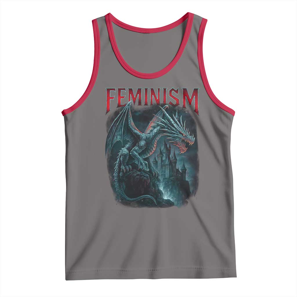 Feminism Dragon Tank Top Retro Vintage Gothic Fantasy Castle Feminist Empowerment TS10 Deep Heather Red Print Your Wear