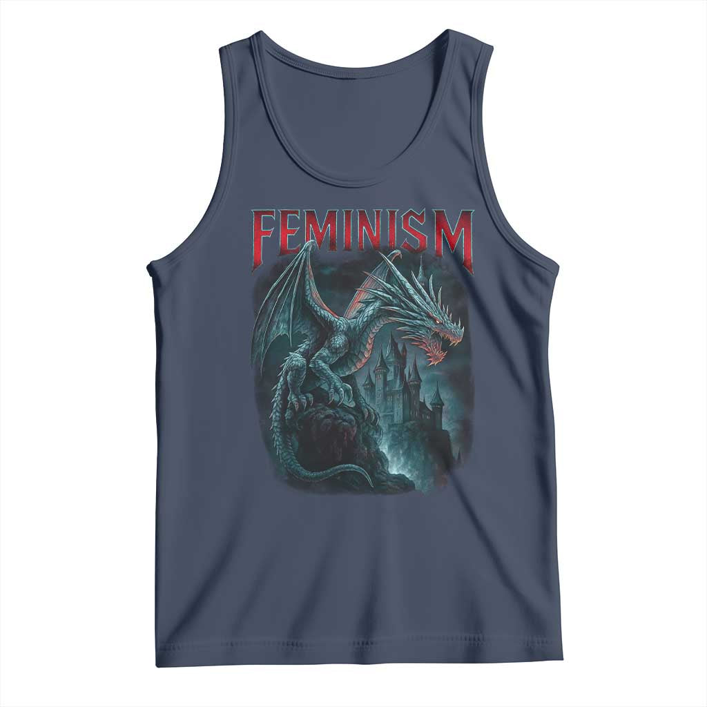 Feminism Dragon Tank Top Retro Vintage Gothic Fantasy Castle Feminist Empowerment TS10 Navy Print Your Wear