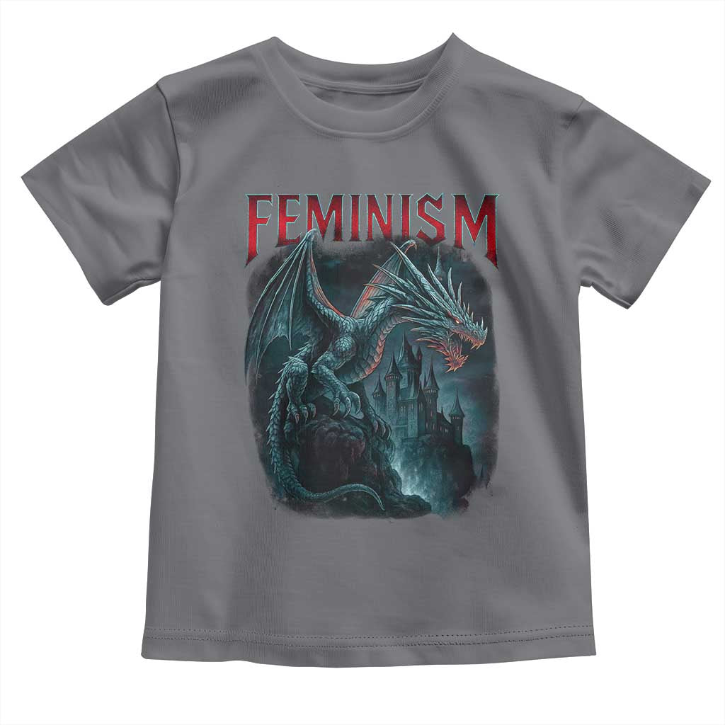Feminism Dragon Toddler T Shirt Retro Vintage Gothic Fantasy Castle Feminist Empowerment TS10 Charcoal Print Your Wear