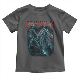 Feminism Dragon Toddler T Shirt Retro Vintage Gothic Fantasy Castle Feminist Empowerment TS10 Dark Heather Print Your Wear