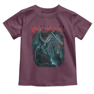 Feminism Dragon Toddler T Shirt Retro Vintage Gothic Fantasy Castle Feminist Empowerment TS10 Maroon Print Your Wear