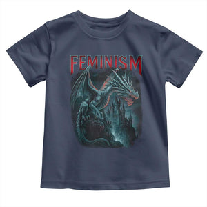 Feminism Dragon Toddler T Shirt Retro Vintage Gothic Fantasy Castle Feminist Empowerment TS10 Navy Print Your Wear