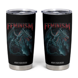 Feminism Dragon Tumbler Cup Retro Vintage Gothic Fantasy Castle Feminist Empowerment TS10 Black Print Your Wear