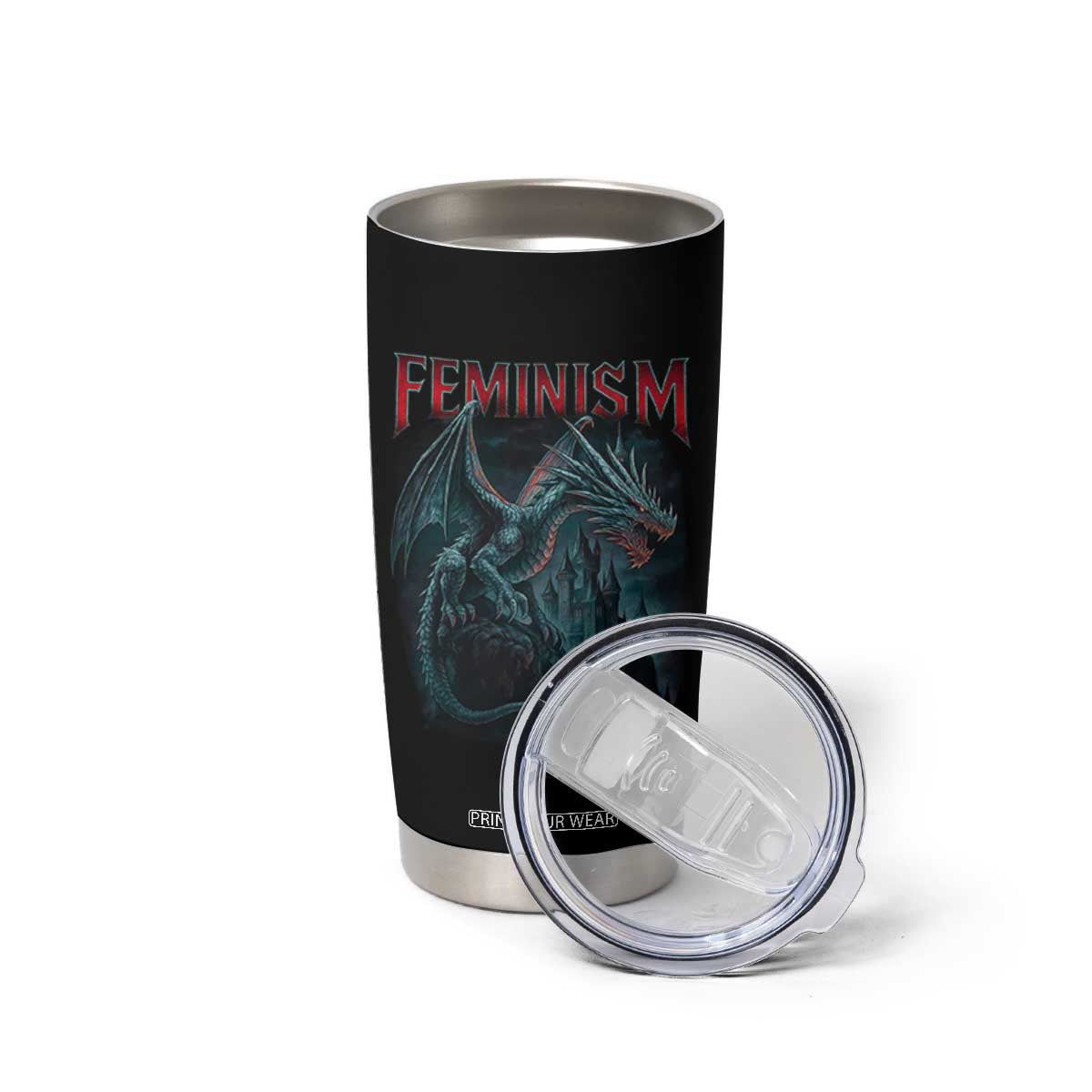 Feminism Dragon Tumbler Cup Retro Vintage Gothic Fantasy Castle Feminist Empowerment TS10 Print Your Wear