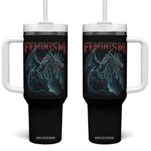 Feminism Dragon Tumbler With Handle Retro Vintage Gothic Fantasy Castle Feminist Empowerment TS10 One Size: 40 oz Black Print Your Wear