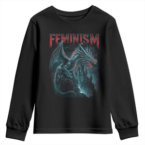 Feminism Dragon Youth Sweatshirt Retro Vintage Gothic Fantasy Castle Feminist Empowerment TS10 Black Print Your Wear
