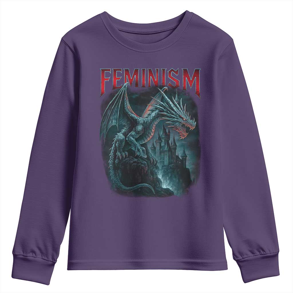Feminism Dragon Youth Sweatshirt Retro Vintage Gothic Fantasy Castle Feminist Empowerment TS10 Purple Print Your Wear