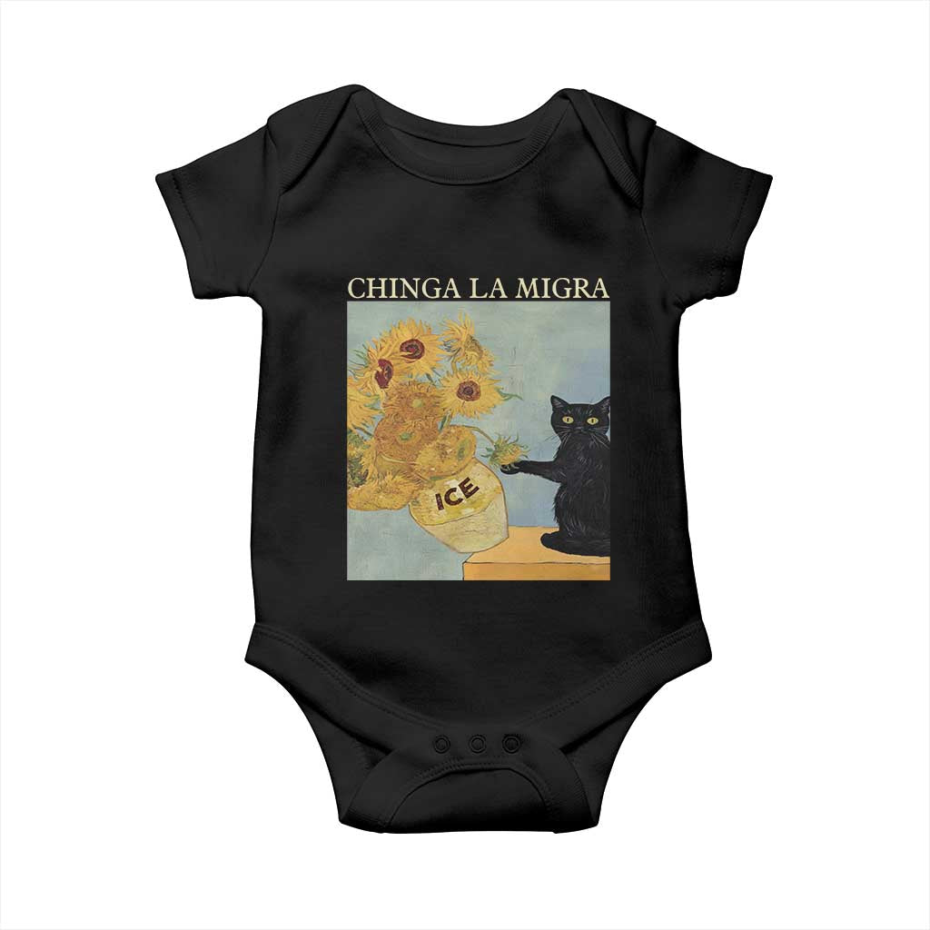 Chinga la Migra Baby Onesie Subtle FDT Black Cat Meme Van Gogh Art TS10 Black Print Your Wear