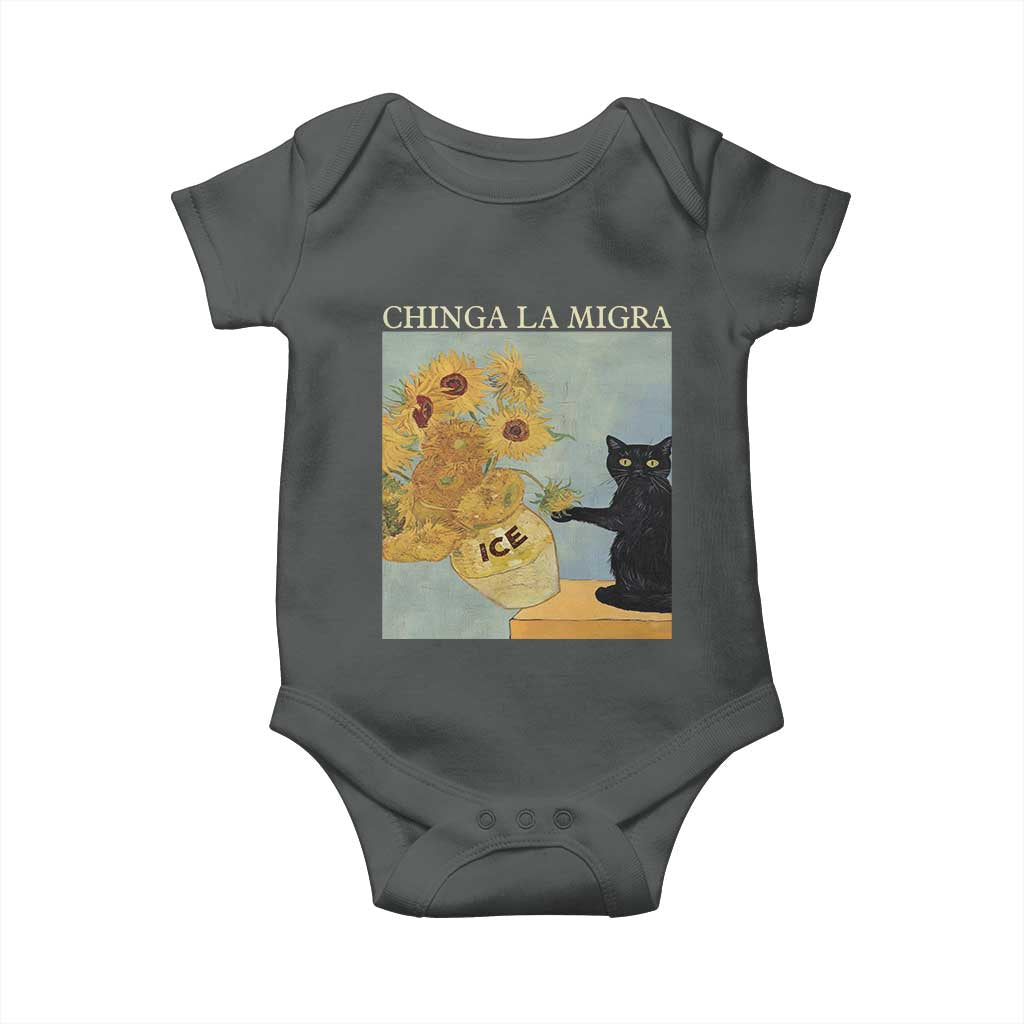 Chinga la Migra Baby Onesie Subtle FDT Black Cat Meme Van Gogh Art TS10 Dark Heather Print Your Wear