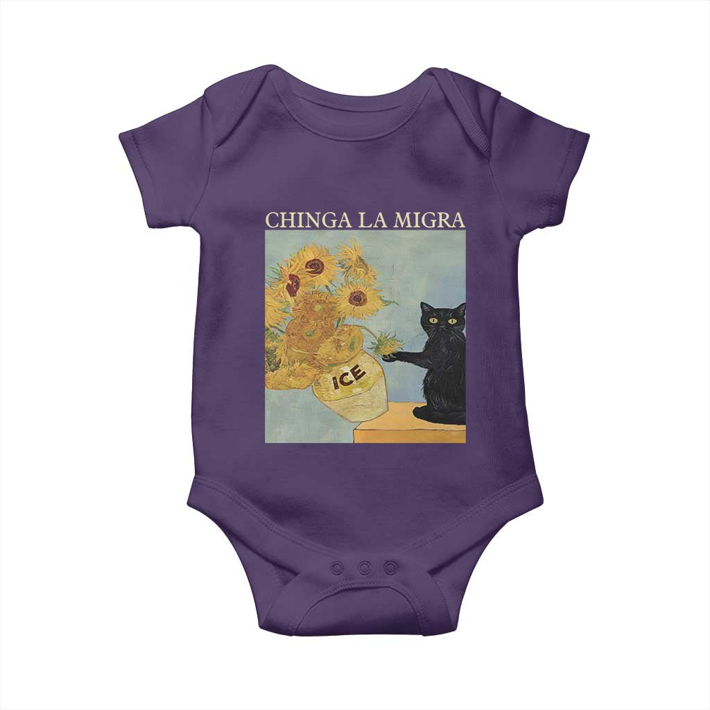 Chinga la Migra Baby Onesie Subtle FDT Black Cat Meme Van Gogh Art TS10 Purple Print Your Wear