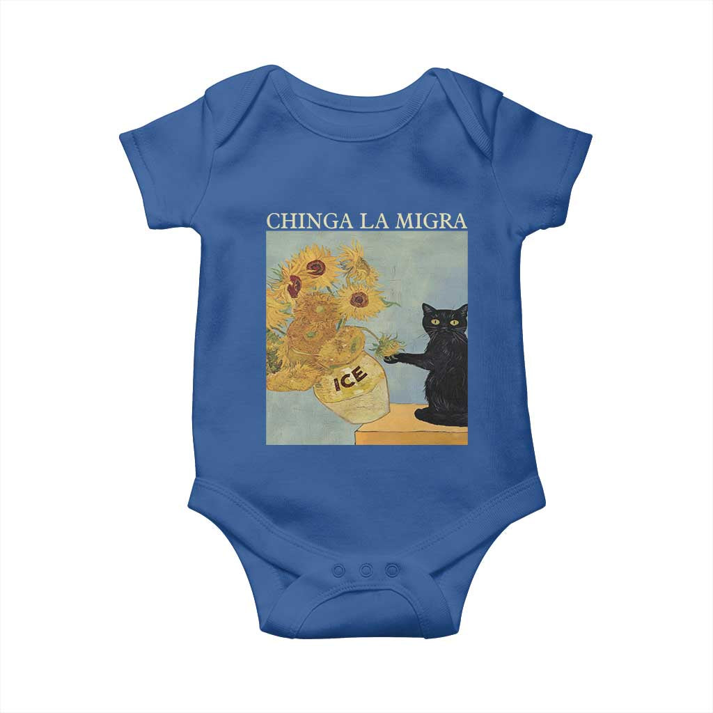 Chinga la Migra Baby Onesie Subtle FDT Black Cat Meme Van Gogh Art TS10 Royal Blue Print Your Wear