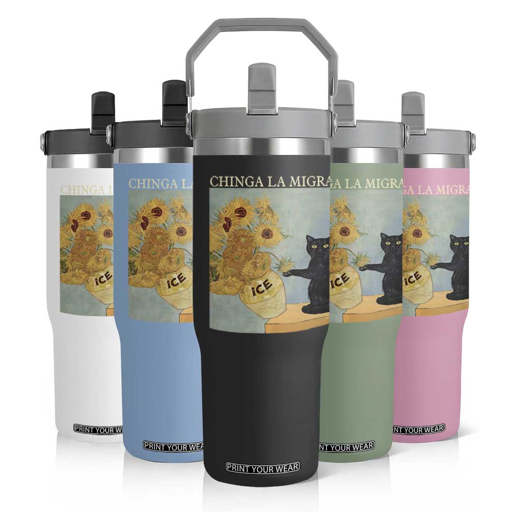 Chinga la Migra Flip Straw Tumbler Subtle FDT Black Cat Meme Van Gogh Art TS10 Print Your Wear