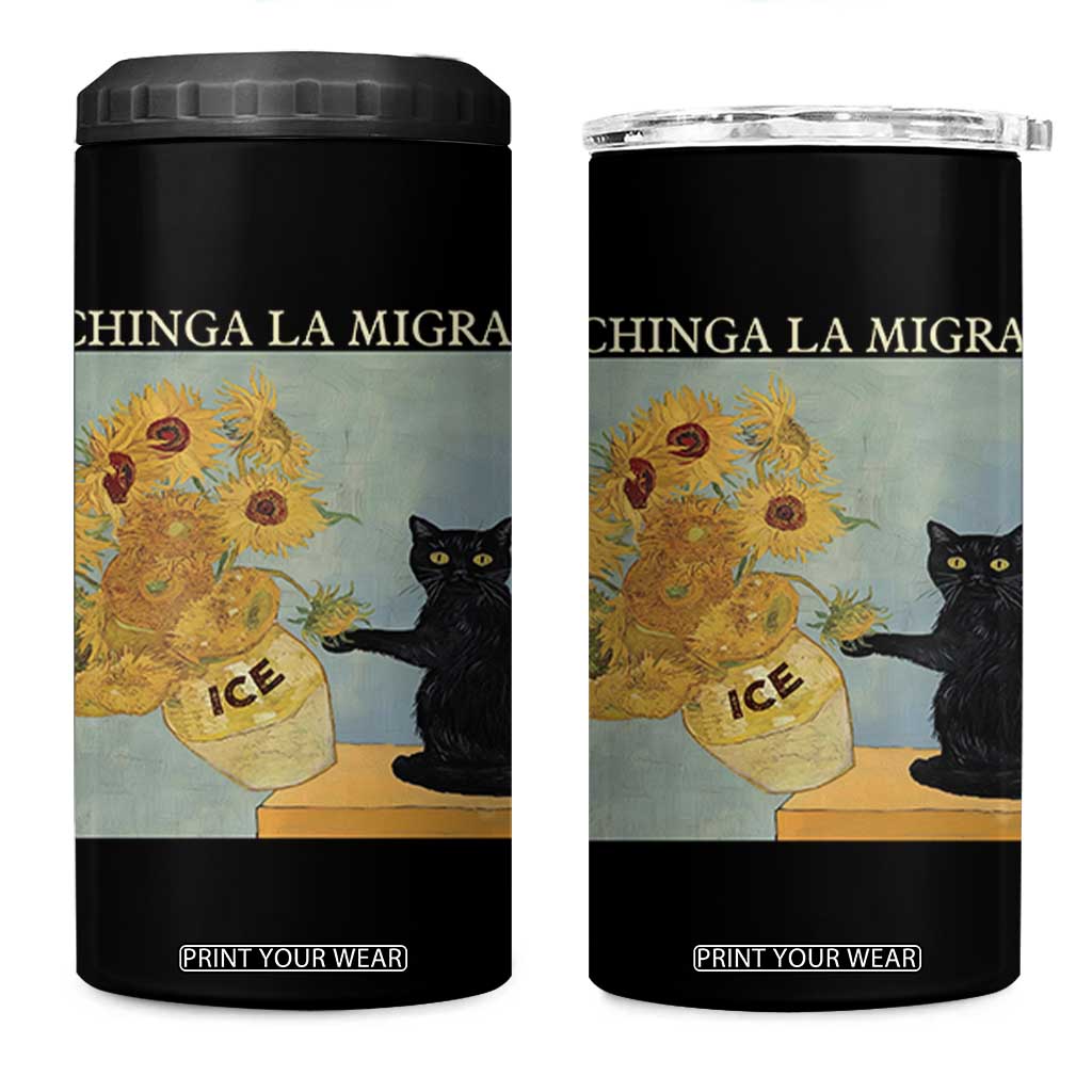 Chinga la Migra 4 in 1 Can Cooler Tumbler Subtle FDT Black Cat Meme Van Gogh Art TS10 One Size: 16 oz Black Print Your Wear