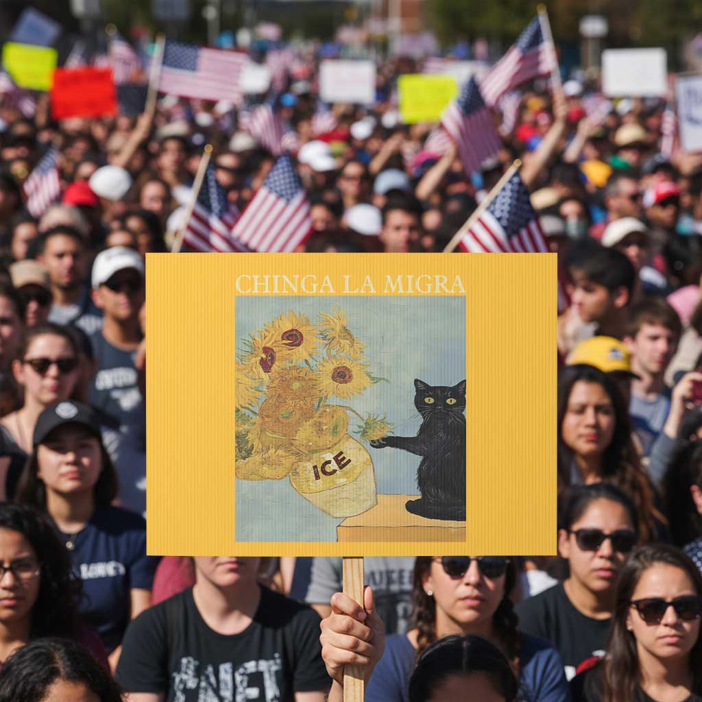 Chinga la Migra Protest Sign Subtle FDT Black Cat Meme Van Gogh Art TS10 Horizontal 18