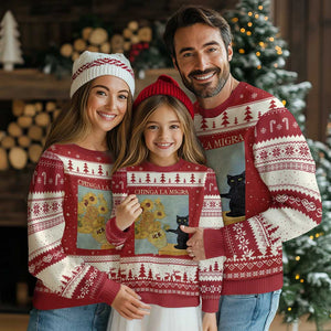 Chinga la Migra Ugly Christmas Sweater Subtle FDT Black Cat Meme Van Gogh Art TS10 Red Beige Print Your Wear