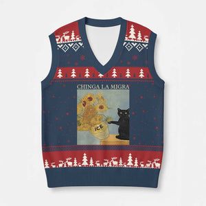 Chinga la Migra V-Neck Knit Sweater Vest Subtle FDT Black Cat Meme Van Gogh Art TS10 Navy Red Print Your Wear
