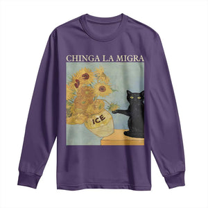 Chinga la Migra Long Sleeve Shirt Subtle FDT Black Cat Meme Van Gogh Art TS10 Purple Print Your Wear