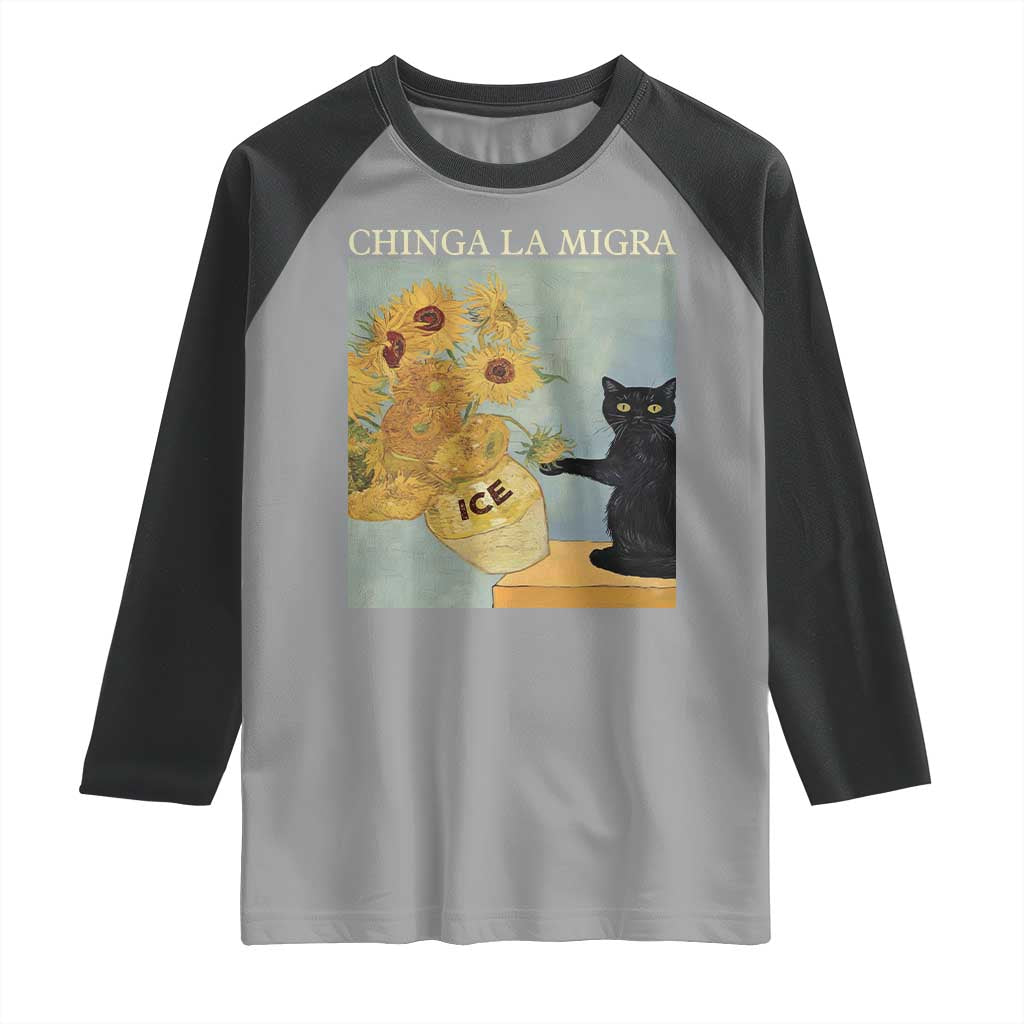 Chinga la Migra Raglan Shirt Subtle FDT Black Cat Meme Van Gogh Art TS10 Sport Gray Black Print Your Wear
