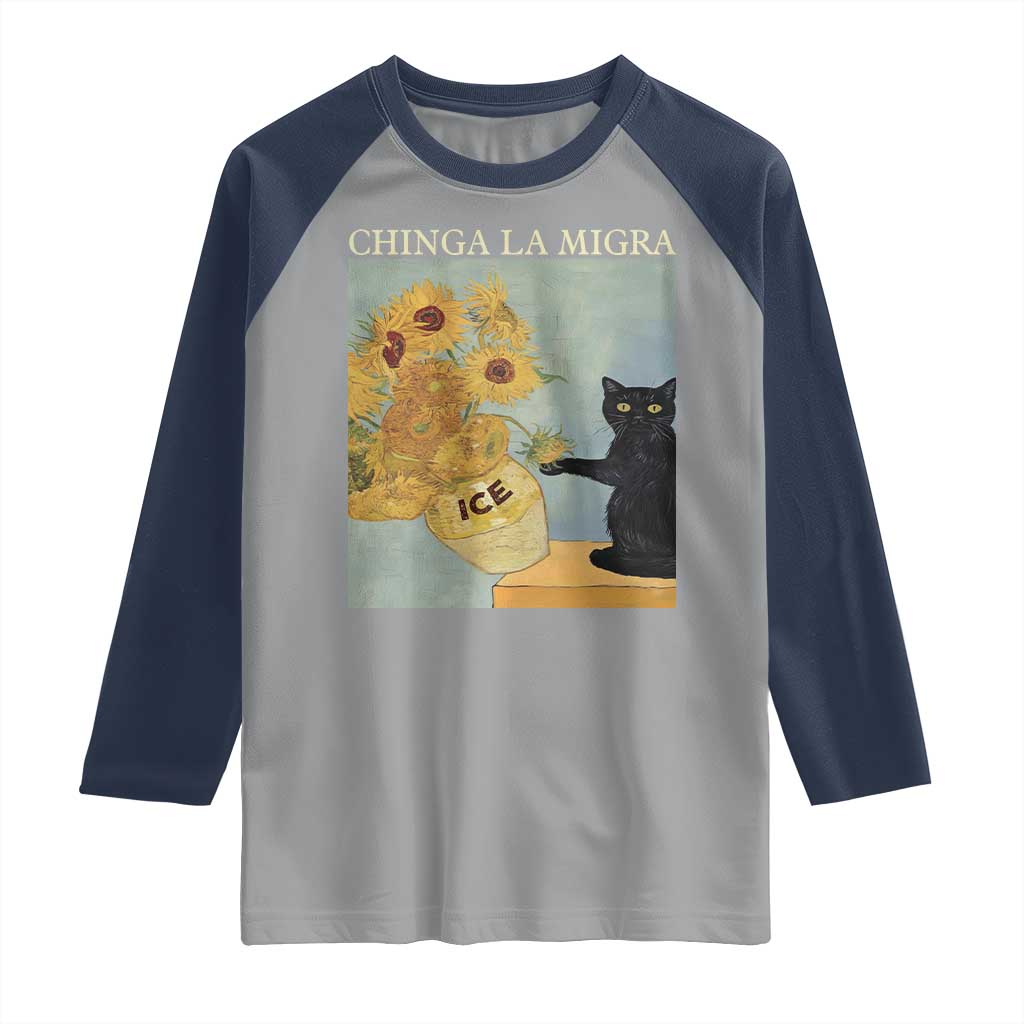 Chinga la Migra Raglan Shirt Subtle FDT Black Cat Meme Van Gogh Art TS10 Sport Gray Navy Print Your Wear