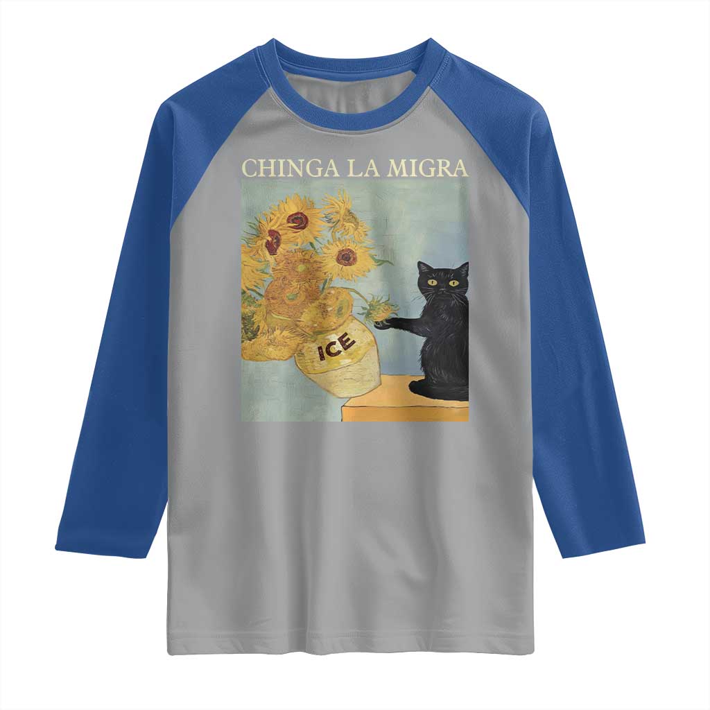 Chinga la Migra Raglan Shirt Subtle FDT Black Cat Meme Van Gogh Art TS10 Sport Gray Royal Print Your Wear