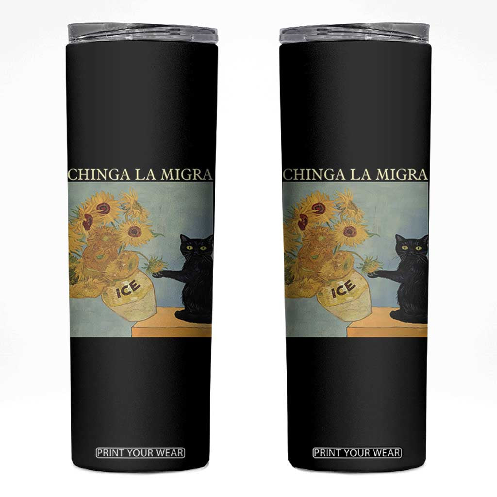 Chinga la Migra Skinny Tumbler Subtle FDT Black Cat Meme Van Gogh Art TS10 Black Print Your Wear