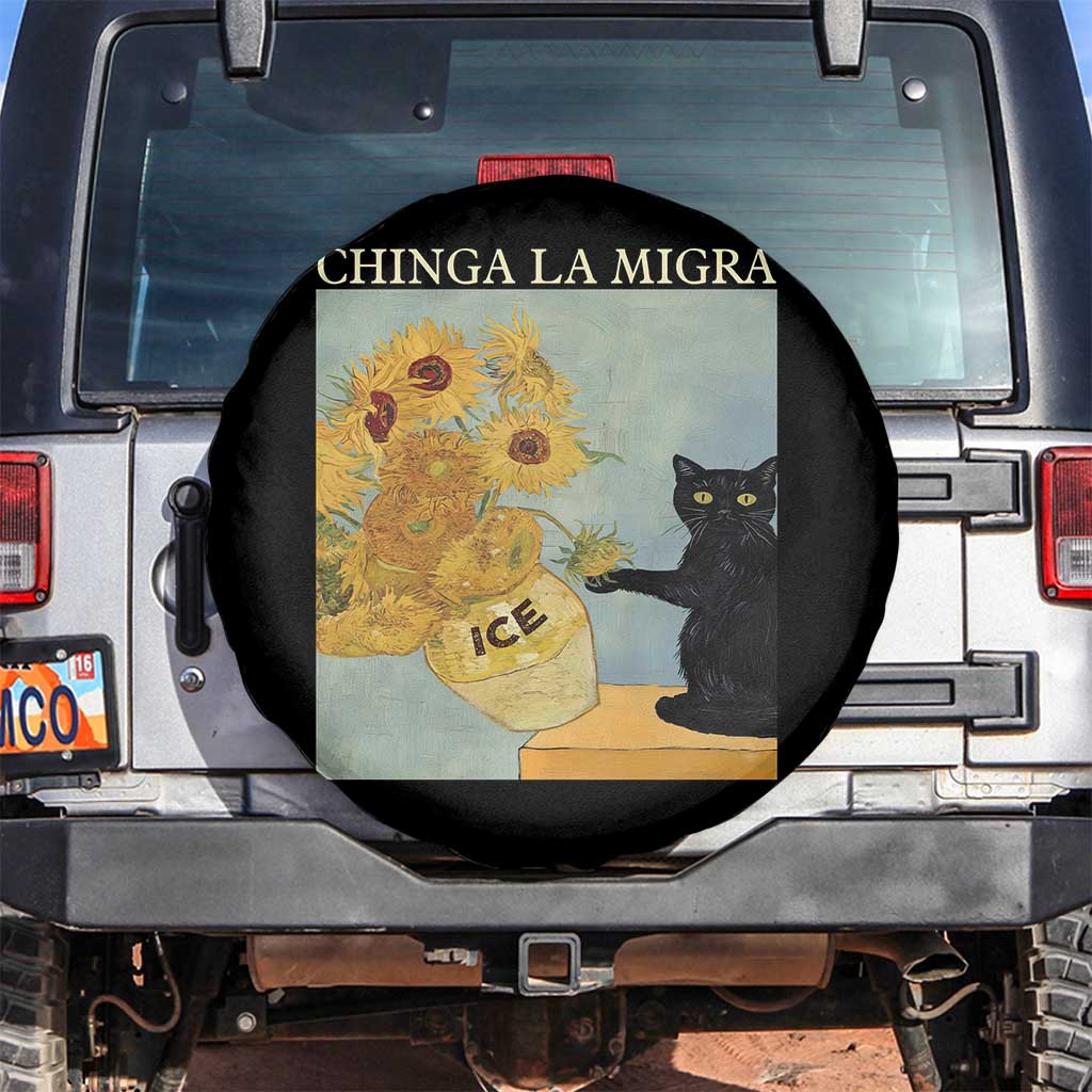 Chinga la Migra Spare Tire Cover Subtle FDT Black Cat Meme Van Gogh Art TS10 No hole Black Print Your Wear