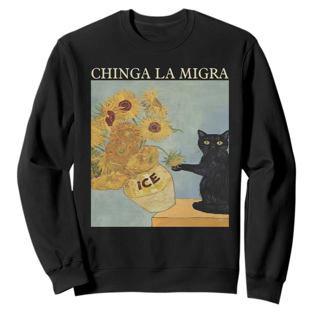 Chinga la Migra Sweatshirt Subtle FDT Black Cat Meme Van Gogh Art TS10 Black Print Your Wear