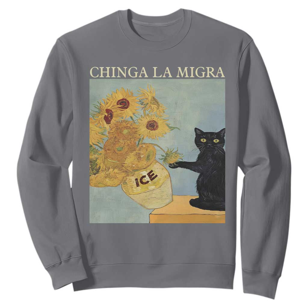 Chinga la Migra Sweatshirt Subtle FDT Black Cat Meme Van Gogh Art TS10 Charcoal Print Your Wear