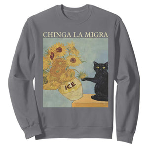 Chinga la Migra Sweatshirt Subtle FDT Black Cat Meme Van Gogh Art TS10 Charcoal Print Your Wear