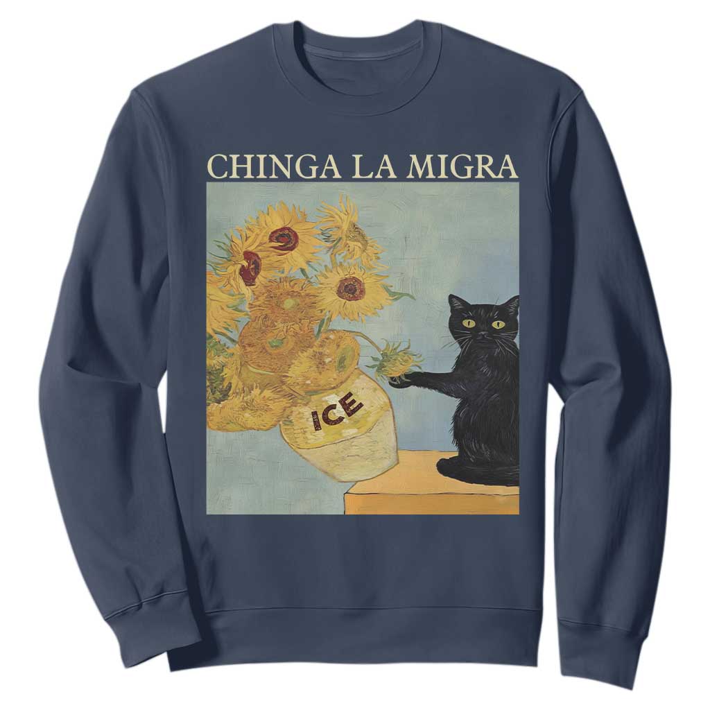 Chinga la Migra Sweatshirt Subtle FDT Black Cat Meme Van Gogh Art TS10 Navy Print Your Wear